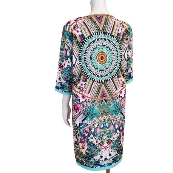 Claudia C Italy Dress Lightweight Sheath Size 42/10 Stunning Print gold Sparkle - Picture 5 of 8